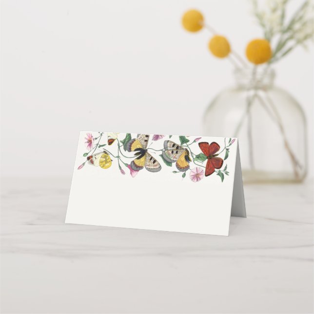 Tarjeta De Asiento Boda manuscrito de mariposa en blanco (Anverso)