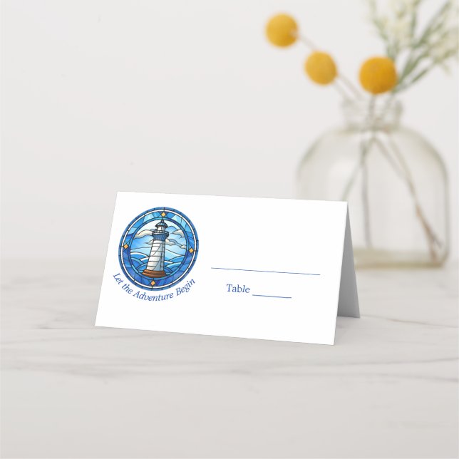 Tarjeta De Asiento Boda marítimo de faro náutico (Anverso)