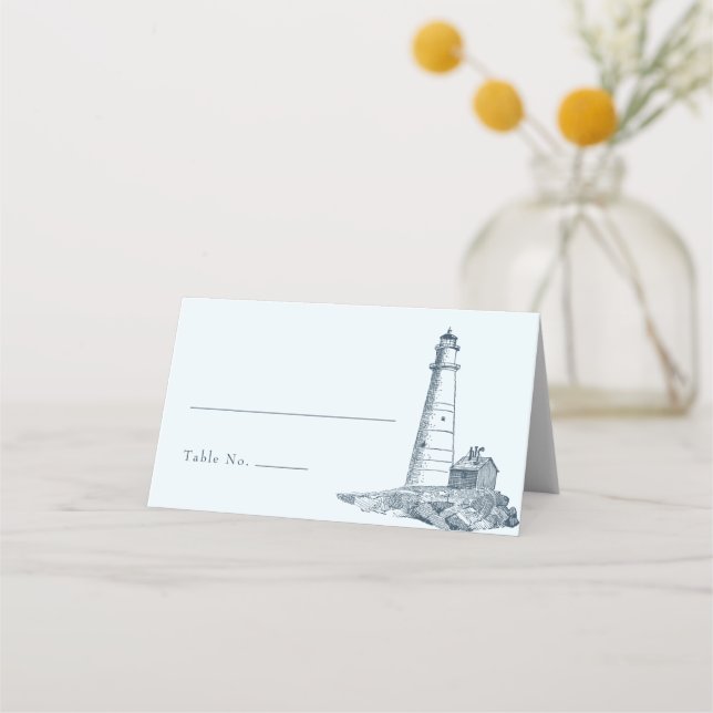 Tarjeta De Asiento Boda marítimo de faro náutico (Anverso)