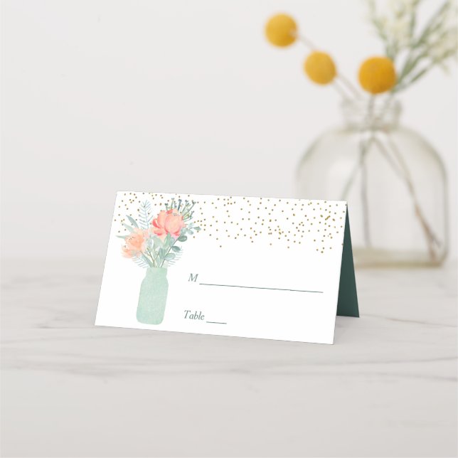 Tarjeta De Asiento Boda Mason Jar de vidrio escarpado (Anverso)