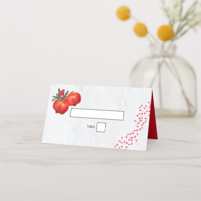 Tarjeta De Asiento Boda mediterráneo botánico de Red Pomegranate (Anverso)