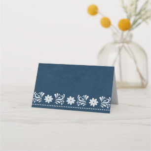 Tarjeta De Asiento Boda Mexicana con Tema de Papel Picado Azul