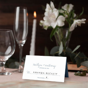 Tarjeta De Asiento Boda minimalista azul turbulento en escritura mode