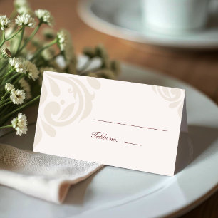 Tarjeta De Asiento Boda Minimalista Clásica Damask Marfil Rojo Photop