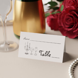 Tarjeta De Asiento Boda Minimalista de Garabatos en Blanco y Negro