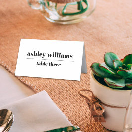 Tarjeta De Asiento Boda minimalista de tipografía blanca negra