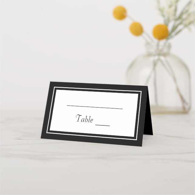 Tarjeta De Asiento Boda Minimalista moderno negro y blanco (Anverso)