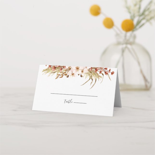 Tarjeta De Asiento Boda mínimo de Boho Floral (Anverso)