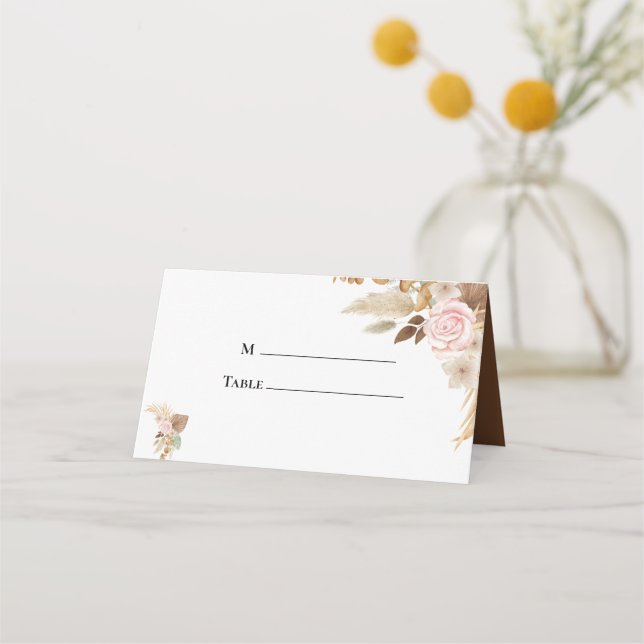 Tarjeta De Asiento Boda mínimo de Boho Floral (Anverso)