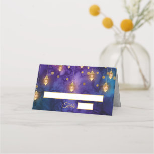 Tarjeta De Asiento Boda Mística de Azul Morado Hada con Bokeh Dorado