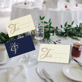 Tarjeta De Asiento Boda moderna azul marino y dorado