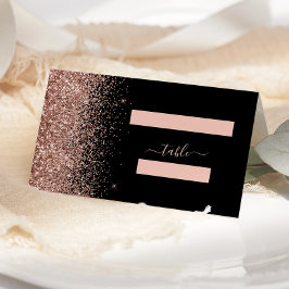 Tarjeta De Asiento Boda moderna con borde de brillo dorado rosa negro