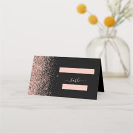 Tarjeta De Asiento Boda moderna con borde de brillo dorado rosa negro