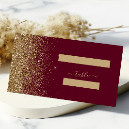 Tarjeta De Asiento Boda Moderna con Borde de Purpurina Dorada Roja de