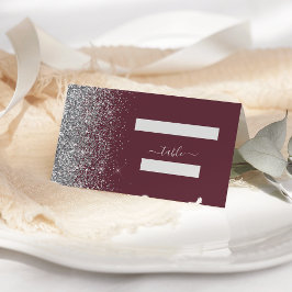 Tarjeta De Asiento Boda moderna con borde de purpurina plateada de Bo