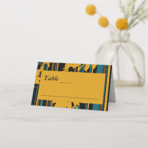 Tarjeta De Asiento Boda moderna de girasol azul teal y oro