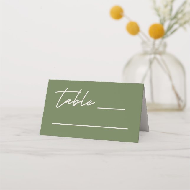 Tarjeta De Asiento Boda Moderna de Verde Oliva (Anverso)