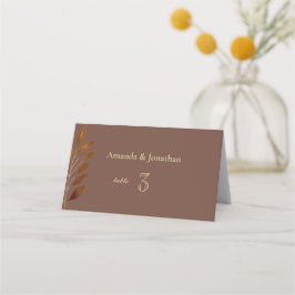 Tarjeta De Asiento Boda moderno de café marrón y hoja de oro