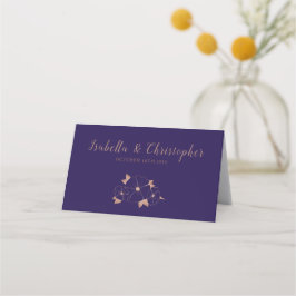 Tarjeta De Asiento Boda moderno de cobre y flores azules de medianoch