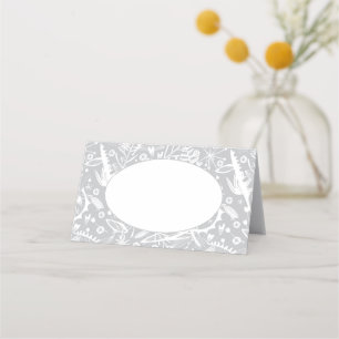 Tarjeta De Asiento Boda moderno de gris plateado botánico