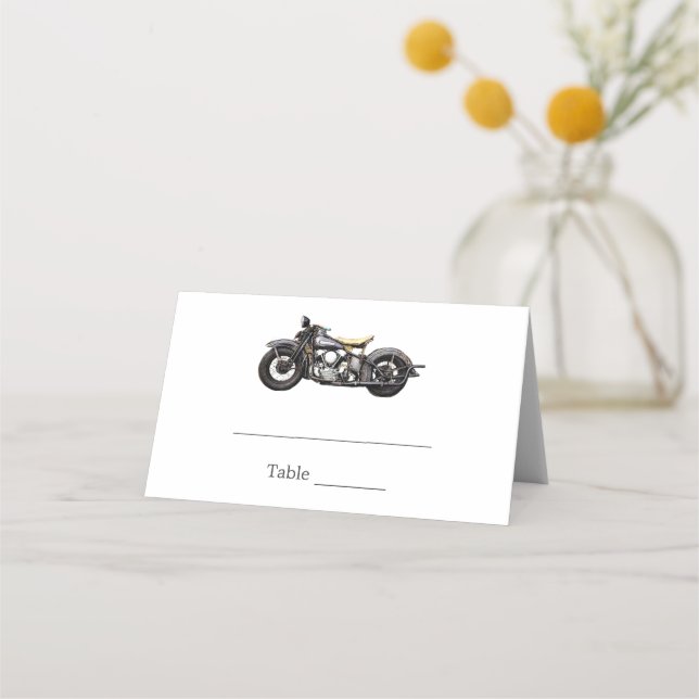 Tarjeta De Asiento Boda moderno de la marina de motocicleta de época (Anverso)