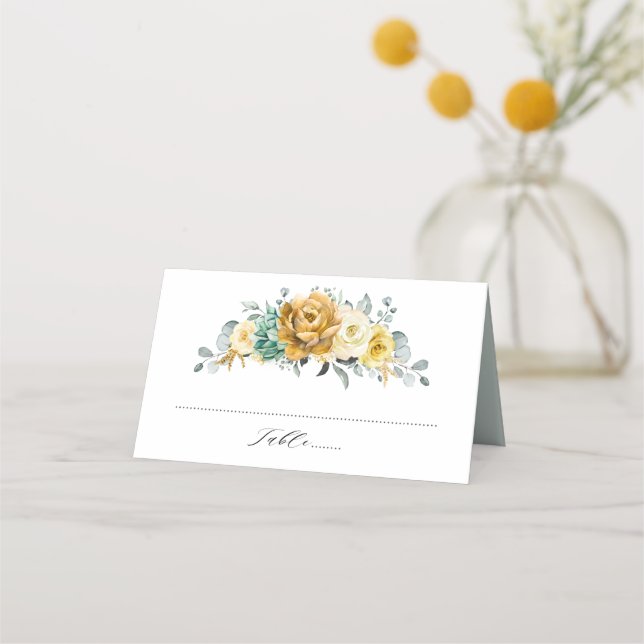 Tarjeta De Asiento Boda moderno de la vegetación de la floración amar (Anverso)