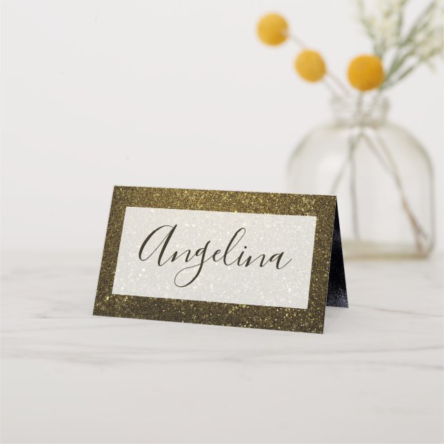 Tarjeta De Asiento Boda moderno negro y dorado (Anverso)