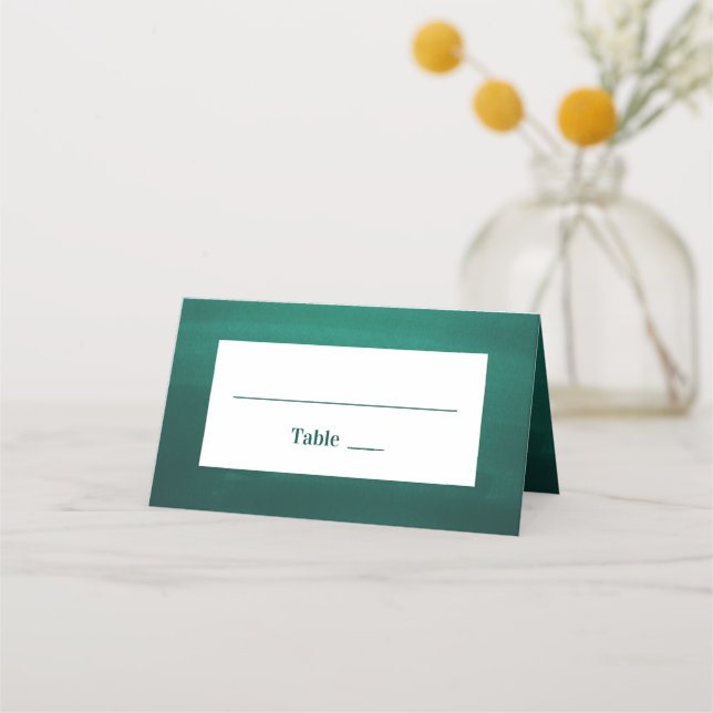 Tarjeta De Asiento Boda moderno verde oscuro. Esmeralda elegante y si (Anverso)
