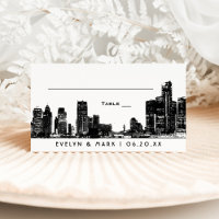 Boda Monograma Art Déco Negro Silueta de Detroit