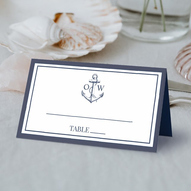 Tarjeta De Asiento Boda Monograma de Anclaje Náutico Blanco de la Mar (Subido por el creador)