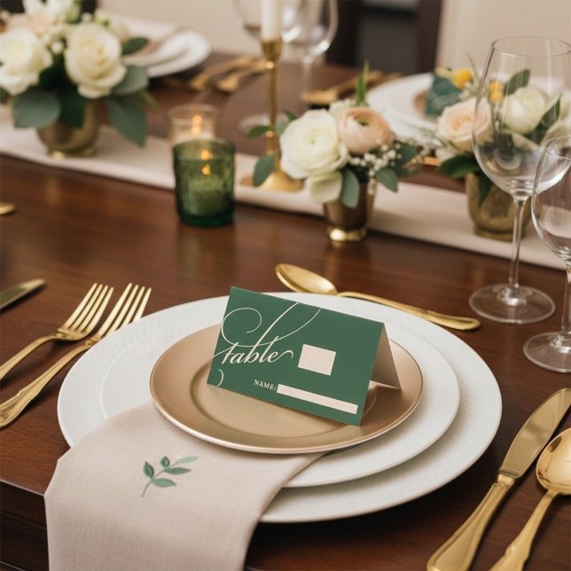 Tarjeta De Asiento Boda Monograma de Iniciales Basadas en el Verde Fo (Forest Green Stacked Initials Monogram Wedding Place Card)