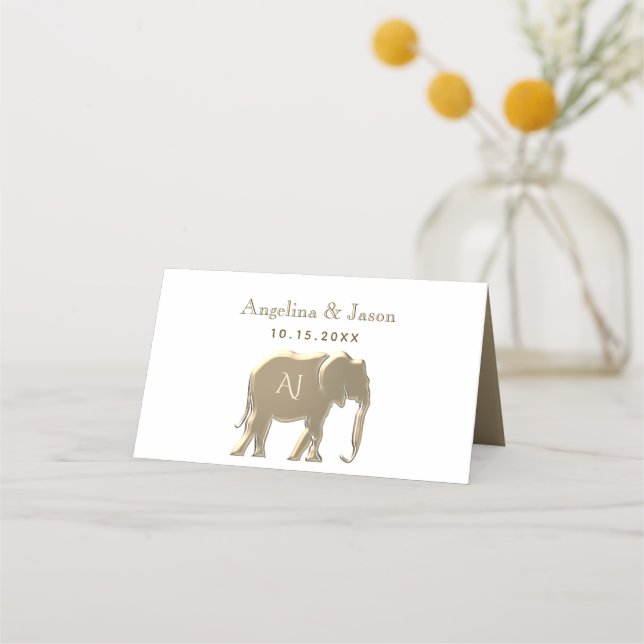 Tarjeta De Asiento Boda Monograma de Oro (Reverso)