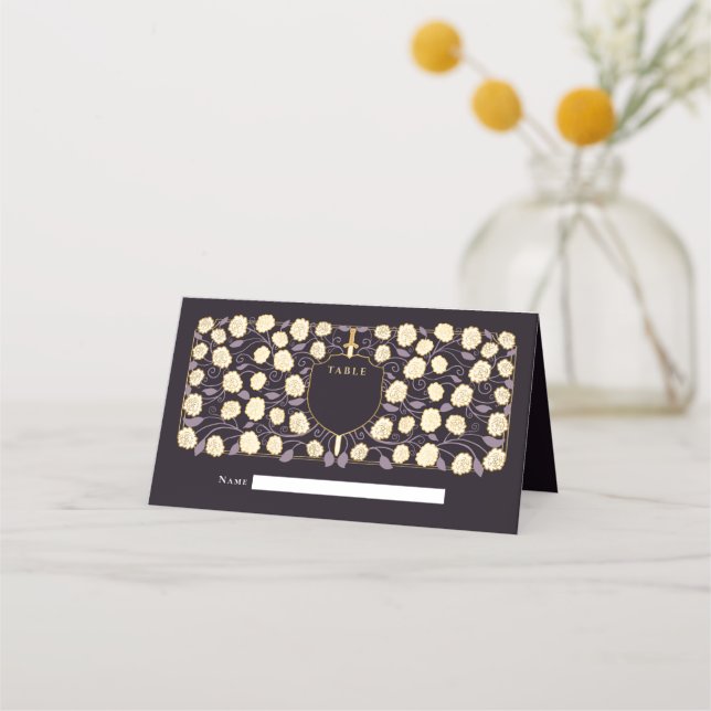 Tarjeta De Asiento Boda Monograma de Sword & Shield Fantasy Medieval (Anverso)