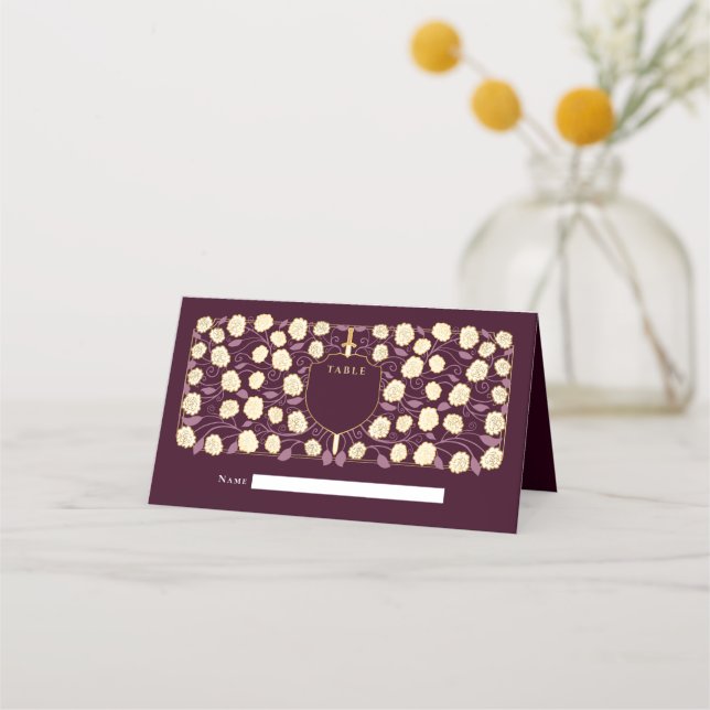 Tarjeta De Asiento Boda Monograma de Sword & Shield Fantasy Medieval (Anverso)