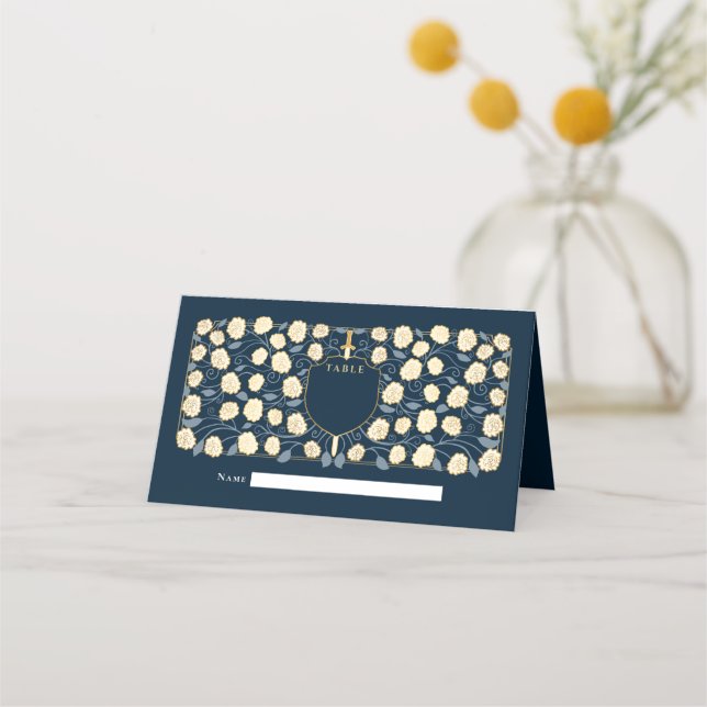Tarjeta De Asiento Boda Monograma de Sword & Shield Fantasy Medieval (Anverso)