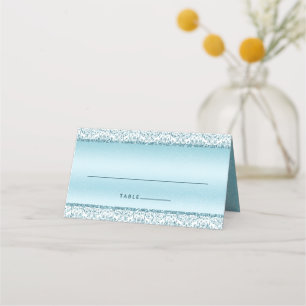 Tarjeta De Asiento Boda Monograma del Purpurina Blue Glam Damask