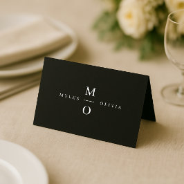 Tarjeta De Asiento Boda Monograma Elegante Minimal Elegante Negro
