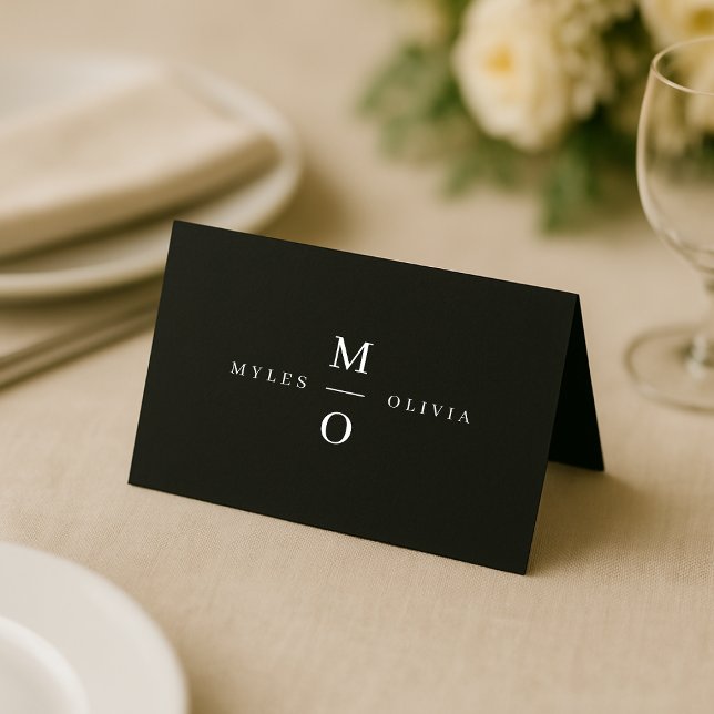 Tarjeta De Asiento Boda Monograma Elegante Minimal Elegante Negro (Subido por el creador)