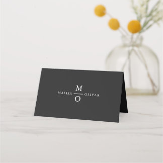 Tarjeta De Asiento Boda Monograma Elegante Minimalista Blanco sencill
