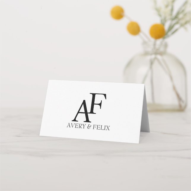 Tarjeta De Asiento Boda Monograma Invitado elegante negro y blanco (Anverso)