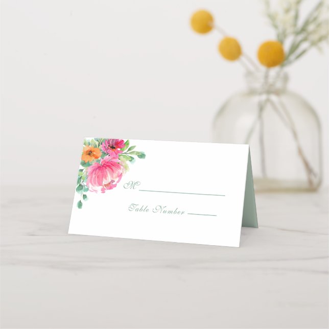 Tarjeta De Asiento Boda Monograma Naranja floral rosa floral negrita  (Anverso)