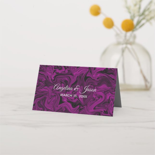 Tarjeta De Asiento Boda Morada Elegante (Reverso)