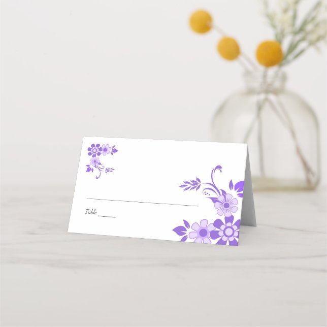 Tarjeta De Asiento Boda morado floral (Anverso)