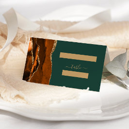 Tarjeta De Asiento Boda Naranja Quemada Verde Oscuro Ágata Dorada