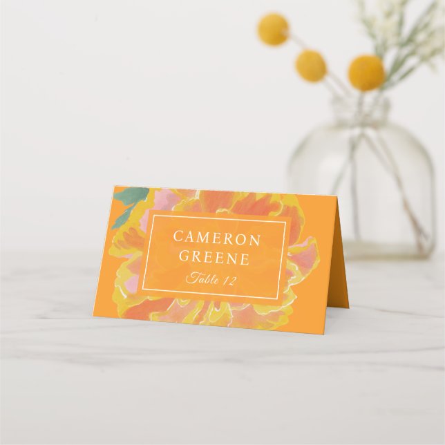 Tarjeta De Asiento Boda Naranja Vibrante de Marigold  (Anverso)