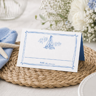 Tarjeta De Asiento Boda Náutica Barco Garabatos Dibujados a Mano Play