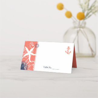 Tarjeta De Asiento Boda Náutico Azul de Coral y Marina