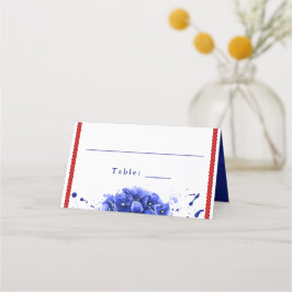 Tarjeta De Asiento Boda Náutico Azul Rojo Hidrangea Paint Drin