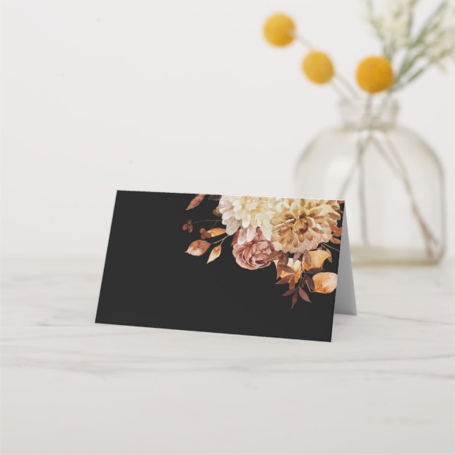 Tarjeta De Asiento Boda Negra de Otoño (Anverso)