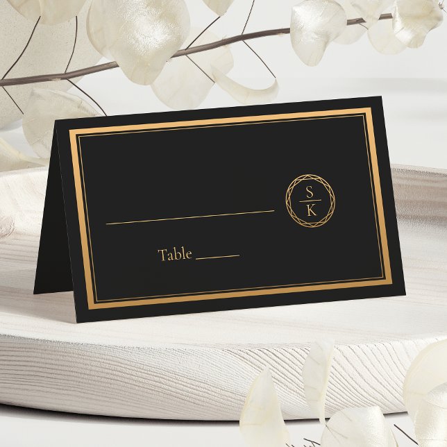Tarjeta De Asiento Boda negro clásico de elegancia simple oro (Subido por el creador)